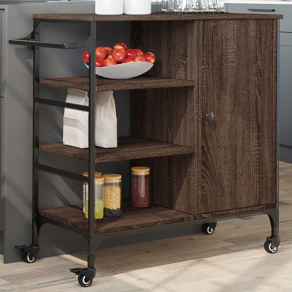 vidaXL Kitchen Trolley Brown Oak 34.4"x15.2"x33.3" Engineered Wood