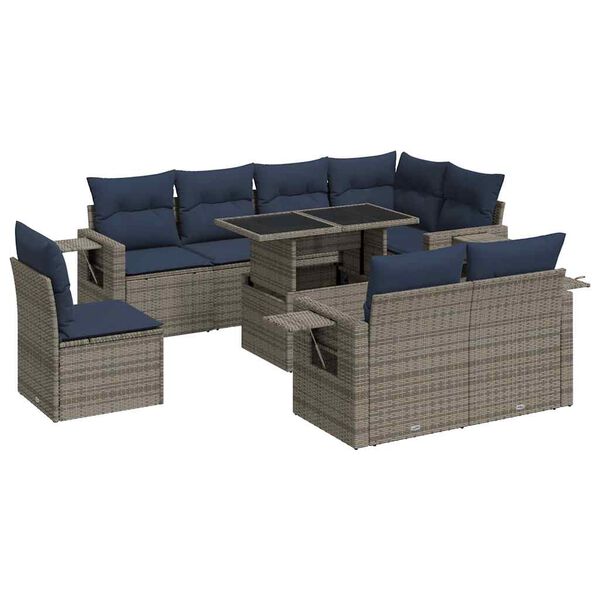 vidaXL 9 Piece Patio Sofa Set with Cushions Gray Poly Rattan
