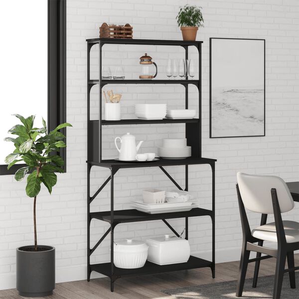 vidaXL Baker's Rack 6-Tier Black 35.4x15.7x70.9" Engineered Wood