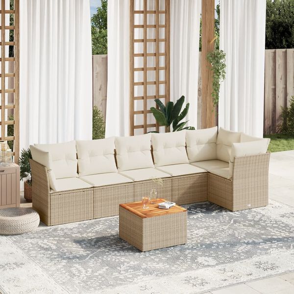 vidaXL Garden Sofa Set Beige PE rattan 7 Piece Set