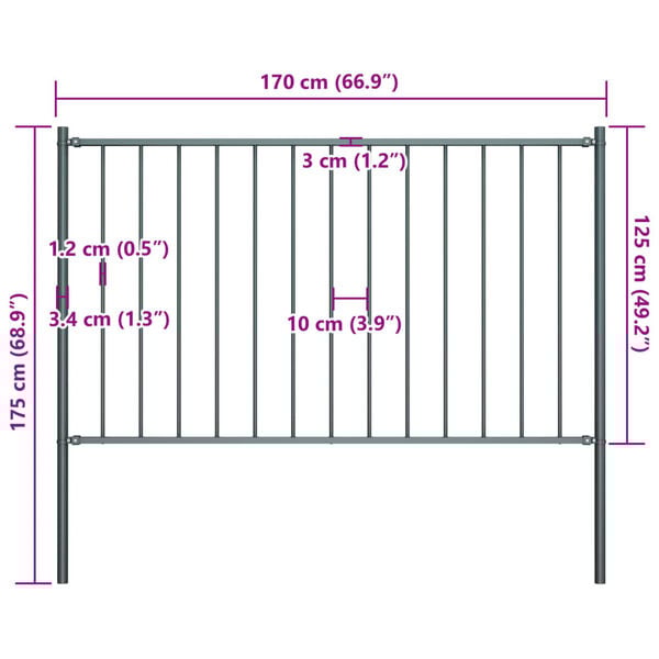 vidaXL Fence Panel with Posts Powder-coated Steel 5.9 ft x 4.1 ft Anthracite
