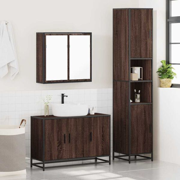 vidaXL Bathroom Furniture Set Brown oak Engineered wood, metal, glass