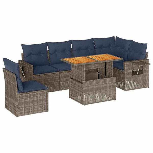vidaXL 7 Piece Patio Sofa Set with Cushions Gray Poly Rattan