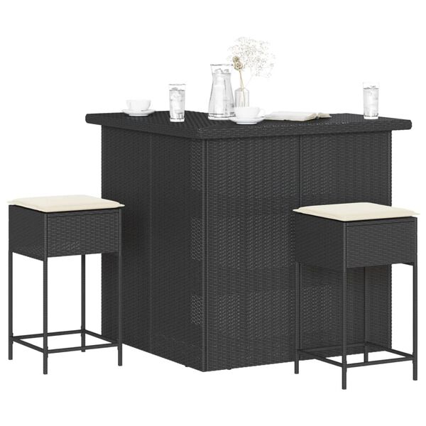 vidaXL Garden Bar Set Black, Cream White PE Rattan, Steel, Polyester