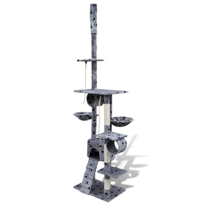 Cat Tree Scratching Post 87" - 94" 1 Condo Gray with Paw Prints