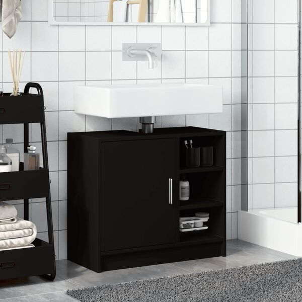 vidaXL Sink Cabinet Black Engineered wood Medium Sink Cabinet