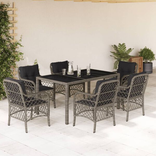 vidaXL Garden Dining Set Grey PE rattan 7 Piece Set
