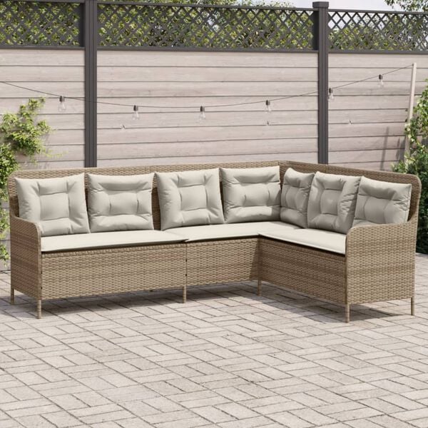 vidaXL Patio Sofa Beige Poly Rattan and Powder-Coated Steel 5-seater