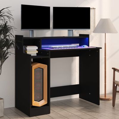 vidaXL Desk with LED Lights Black 38.2"x17.7"x35.4" Engineered Wood