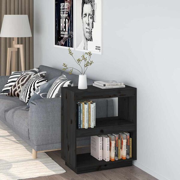 vidaXL Book Cabinet Black Solid Pine Wood Medium Rectangular