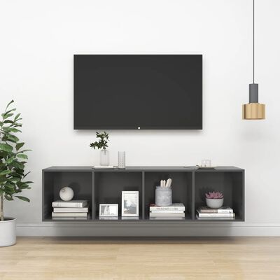 vidaXL Wall-mounted TV Cabinet High Gloss Gray 14.6"x14.6"x56.1" Chipboard