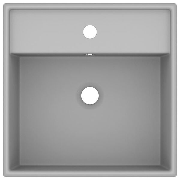 vidaXL Luxury Basin Overflow Square Matt Light Grey 16.1x16.1" Ceramic