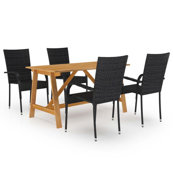 vidaXL Dining Set Black Solid Acacia wood Medium Stackable