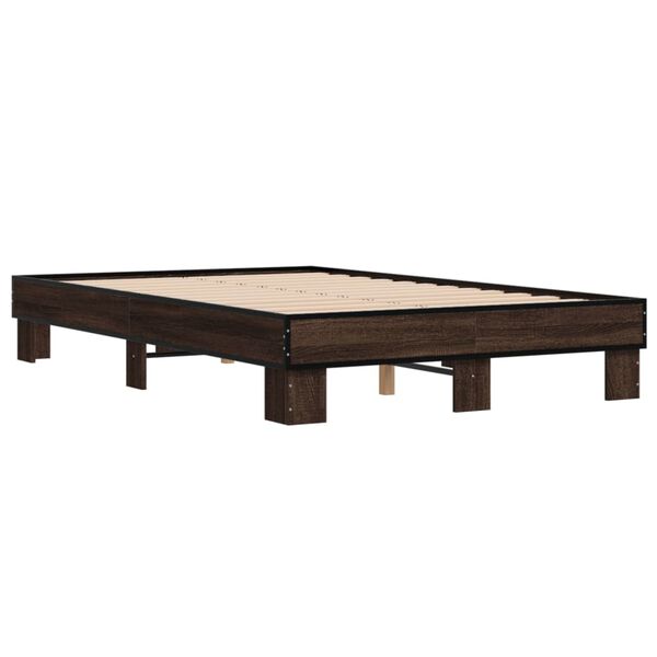 vidaXL Bed Frame Brown oak Engineered wood and metal Small Double Modern