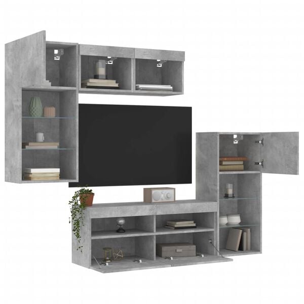 vidaXL 5 Piece TV Wall Units with LED Concrete Gray Engineered Wood