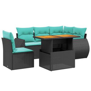 vidaXL 6 Piece Patio Sofa Set with Cushions Black Poly Rattan