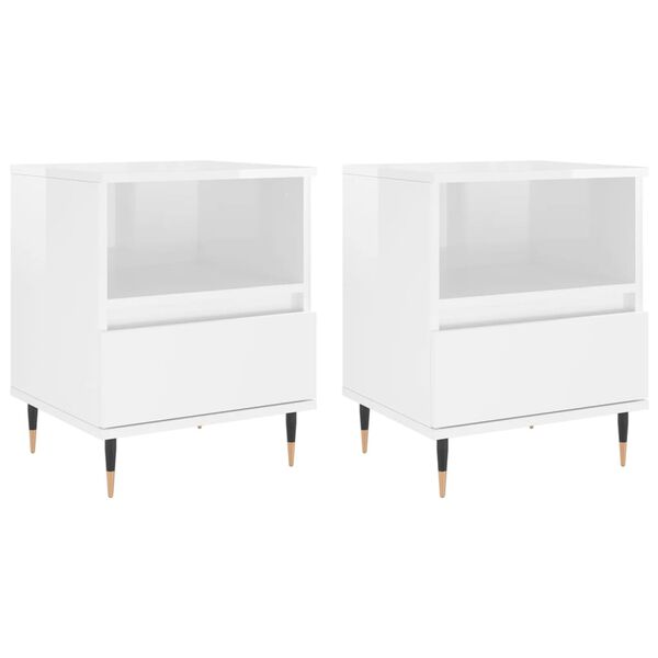 vidaXL Bedside Cabinet Set of 2 High gloss white Engineered wood, metal