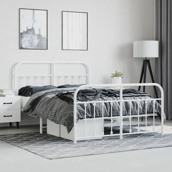 vidaXL Bed Frame White Powder-Coated Steel 55 x 75 in Bed Frame