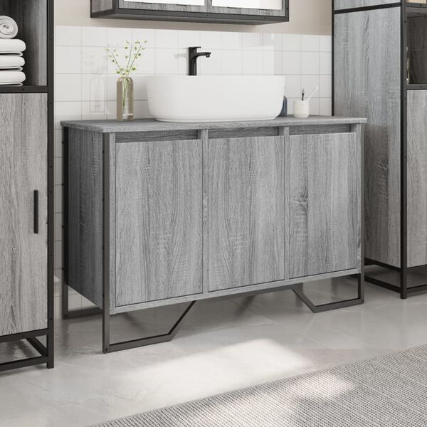 vidaXL Bathroom Sink Cabinet Grey Sonoma Engineered wood, metal Large