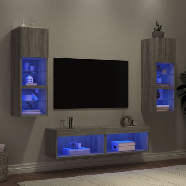vidaXL 6 Piece TV Wall Units with LED Gray Sonoma Engineered Wood