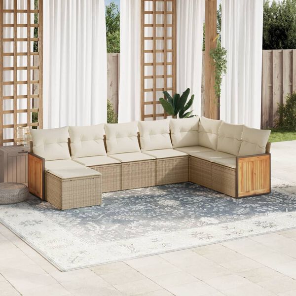 vidaXL Garden Sofa Set Beige PE Rattan Large Adjustable Feet