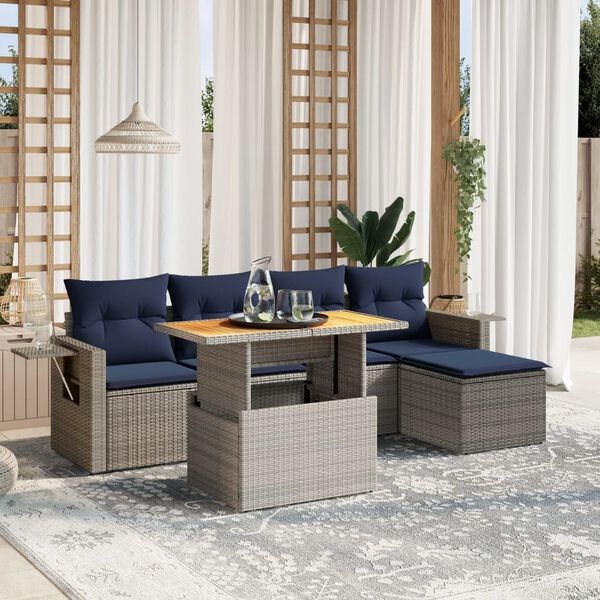 vidaXL 6 Piece Patio Sofa Set with Cushions Gray Poly Rattan