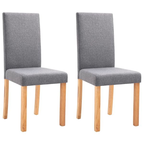 vidaXL Dining Chair Set of 2 Light Gray Fabric and Rubber wood Regular