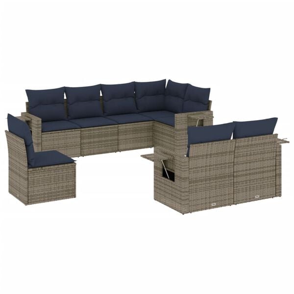 vidaXL 8 Piece Garden Sofa Set with Cushions Grey Poly Rattan