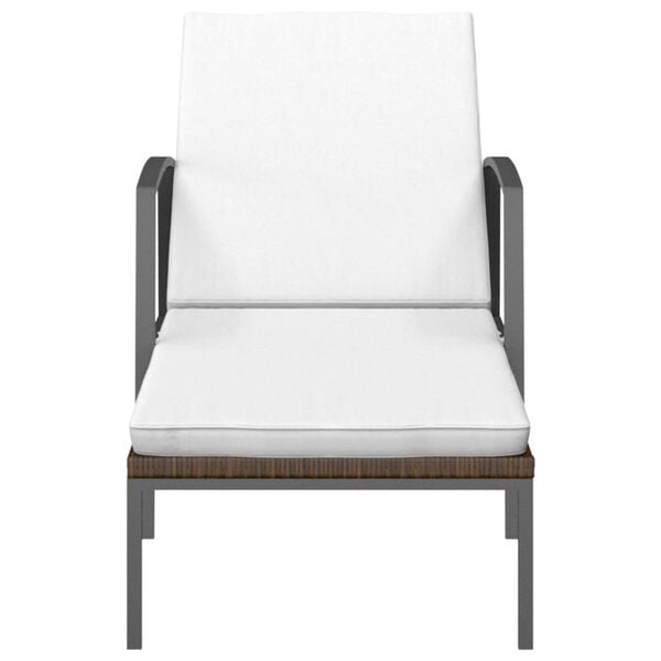 vidaXL Sun Lounger With Table Set of 3 Brown Poly rattan Large