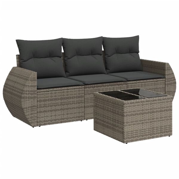 vidaXL 4 Piece Patio Sofa Set with Cushions Gray Poly Rattan