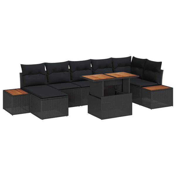 vidaXL Garden Dining Set with Cushion 8 pcs Black and Brown