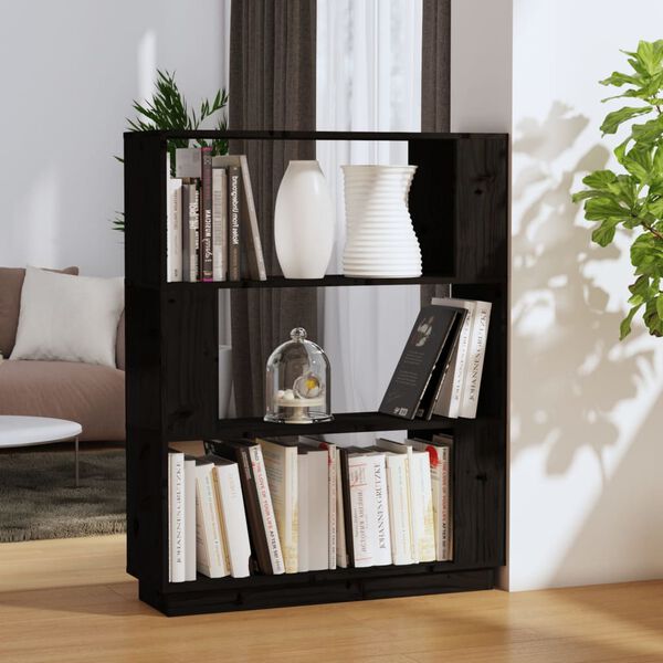 vidaXL Book Cabinet Black Solid pine wood Medium Book Cabinet