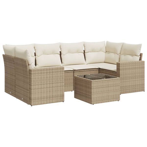 vidaXL Garden Sofa Set Beige PE rattan 7 Piece Modular Garden Sofa Set