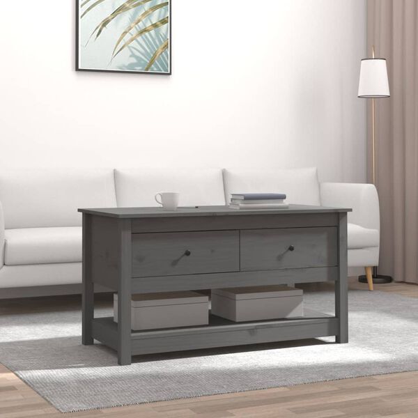 vidaXL Coffee Table Gray Solid pine wood 40 in x 19 in x 22 in