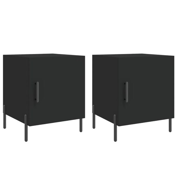 vidaXL Bedside Cabinet Set of 2 Black Engineered Wood, Iron