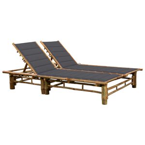 vidaXL Sun Lounger Natural bamboo, Anthracite (cushions)