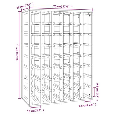 Technical diagram of a multi-column wine rack with dimensions in cm and detailed measurements.