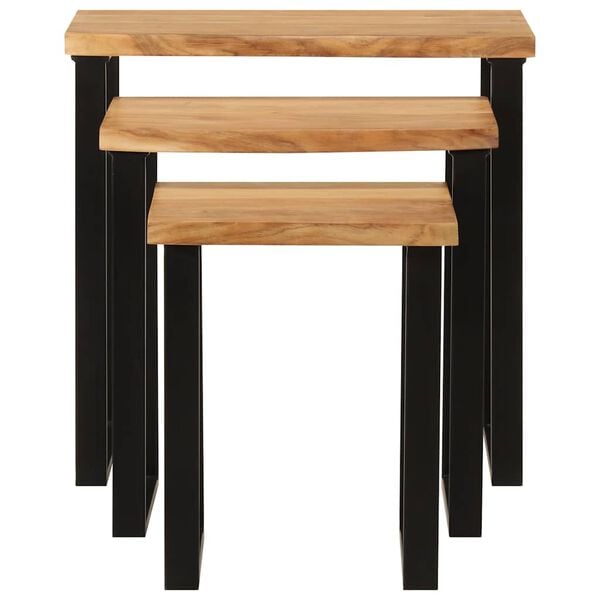 vidaXL Nesting Table Natural wood and black