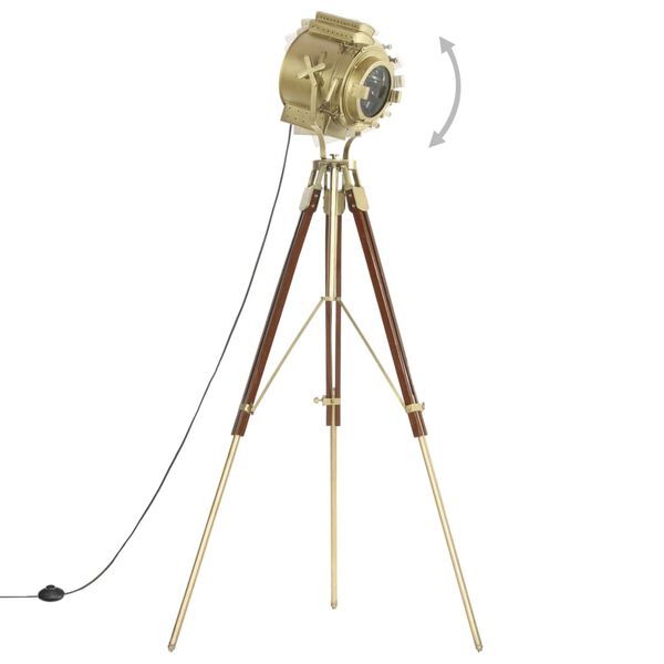 vidaXL Floor Lamp Natural and brass Solid mango wood Large Floor Lamp
