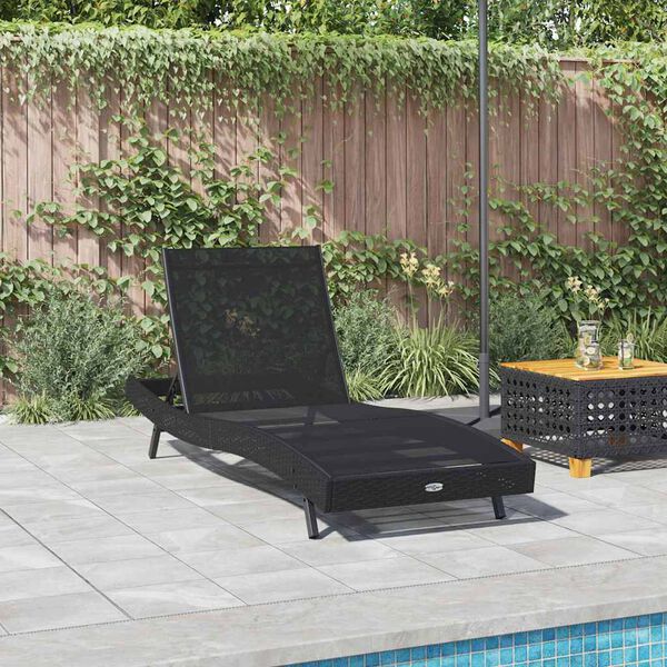 vidaXL Sunlounger Black 70 x 197 x 82 cm Poly Rattan and Metal