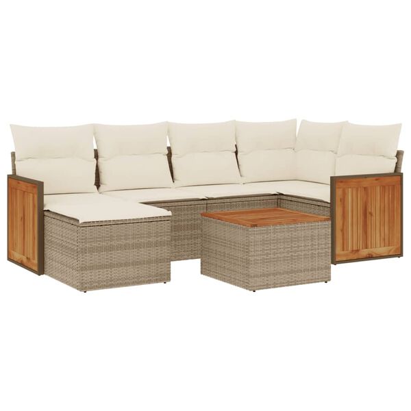 vidaXL Garden Sofa Set Beige PE Rattan 7 Piece Water-resistant materials