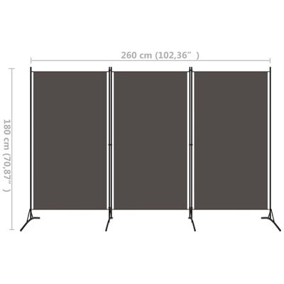 vidaXL 3-Panel Room Divider Anthracite 102.4"x70.9" Fabric