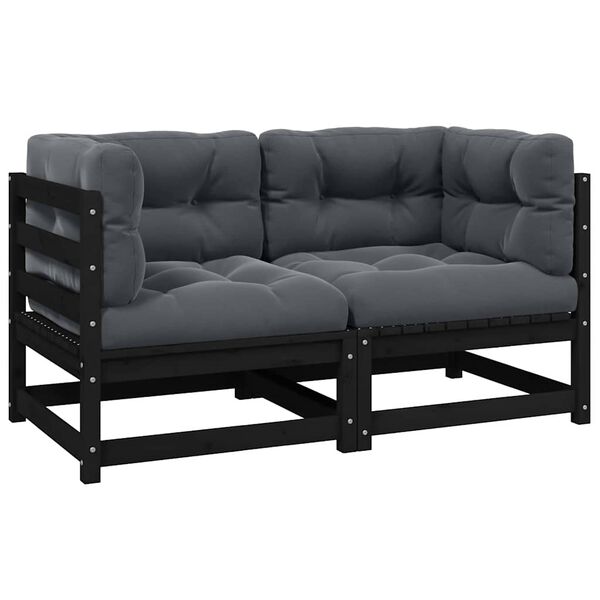 vidaXL Corner Sofa Black Solid pine wood, 100% polyester fabric