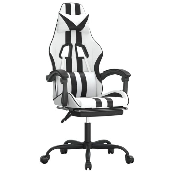 vidaXL Gaming Chair White and Black Faux leather, Metal, Plywood