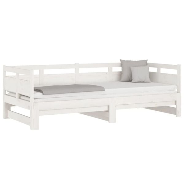 vidaXL Pull-out Day Bed White Solid pine wood 2x