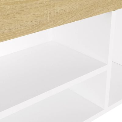 vidaXL Shoe Bench with Cushion White and Sonoma Oak 40.9"x11.8"x19.3" Engineered Wood