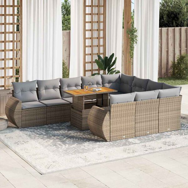 vidaXL Garden Sofa Set Beige Poly Rattan Large UV-resistant materials