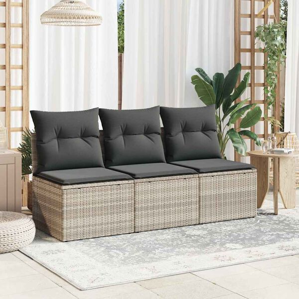 vidaXL Garden Sofa Light Grey Poly Rattan, Powder-Coated Steel, Polyester