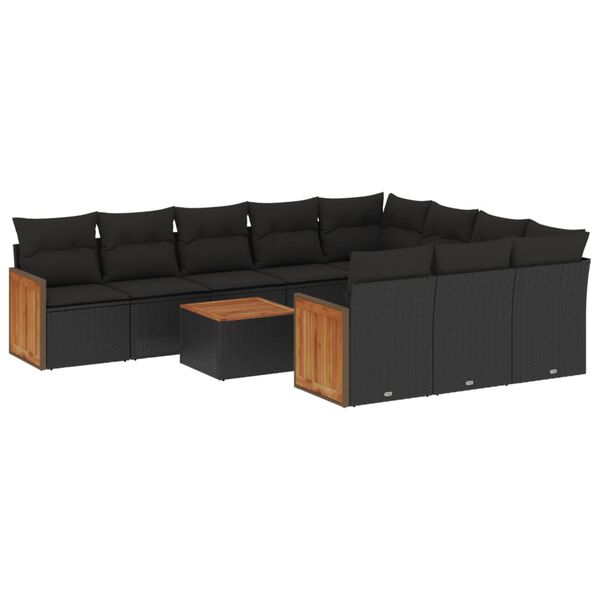 vidaXL Garden Sofa Set Black PE rattan Large Adjustable Feet