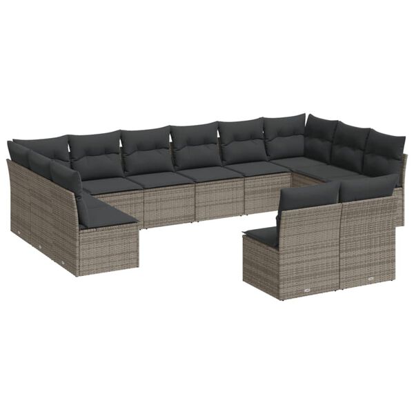 vidaXL Garden Sofa Set Grey PE rattan, Powder-coated steel, 100% polyester